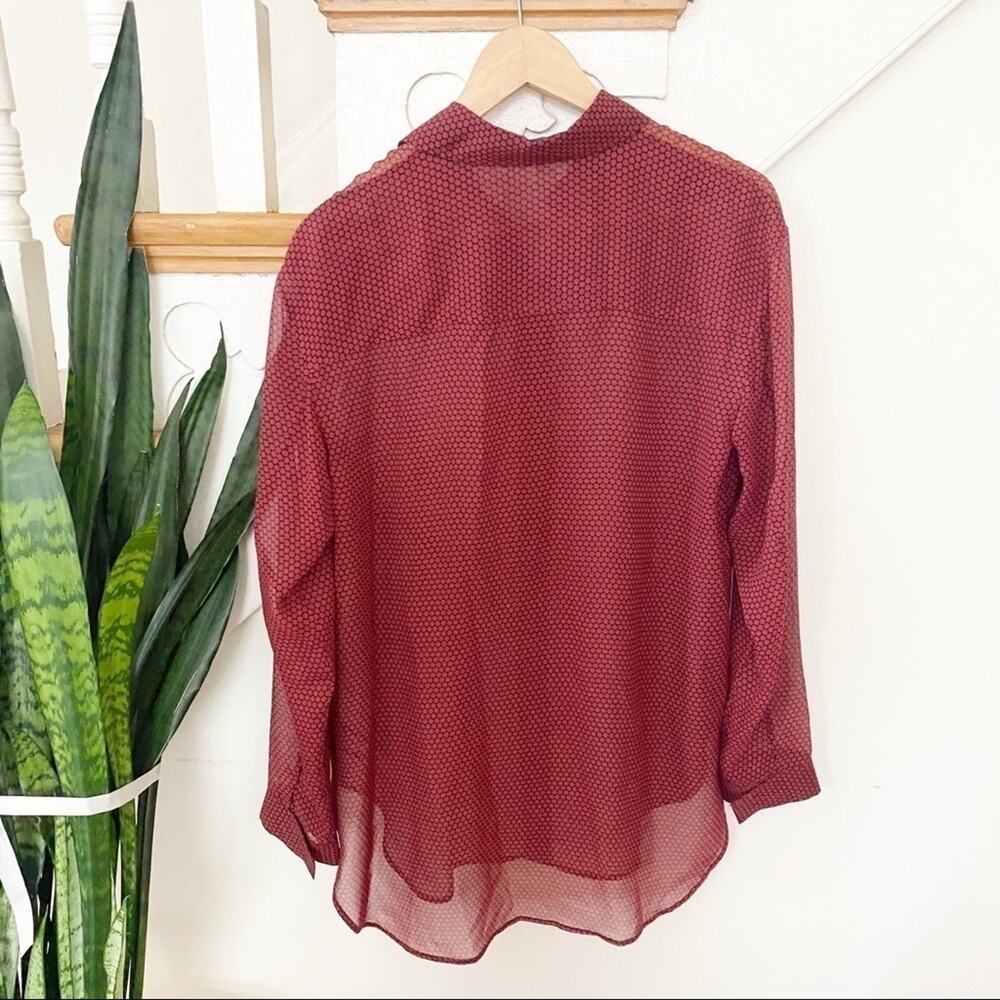 Theory Maroon Pattern Sheer Button Down Shirt Silk - image 7